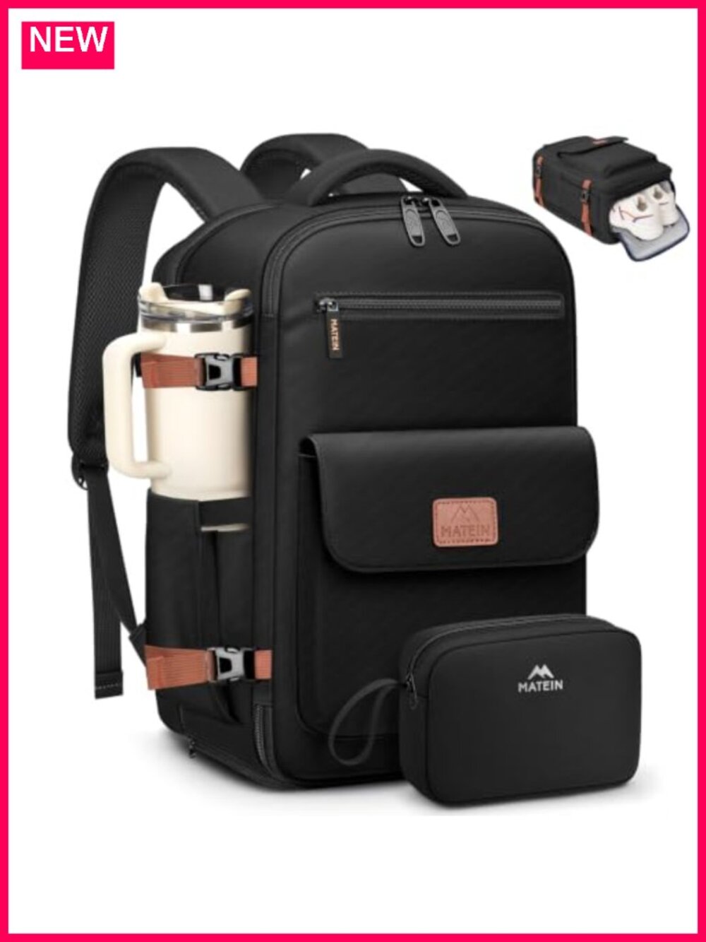 30L Travel Backpack Airline Personal Item Shoe Compartment 15.6in Laptop